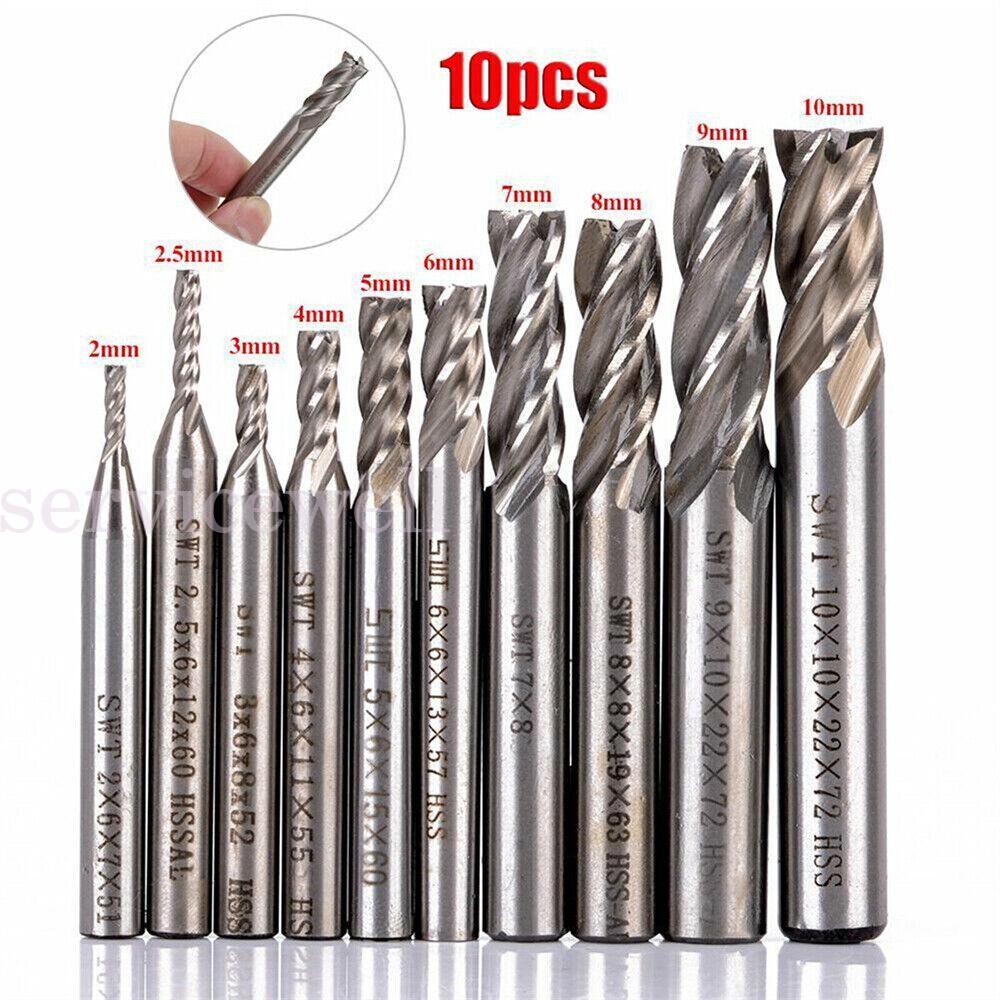 10Pcs 4 Flute Milling Drill Bit Cutter HSS-Al Carbide End Mill CNC Tools 2-10mm - Image 6