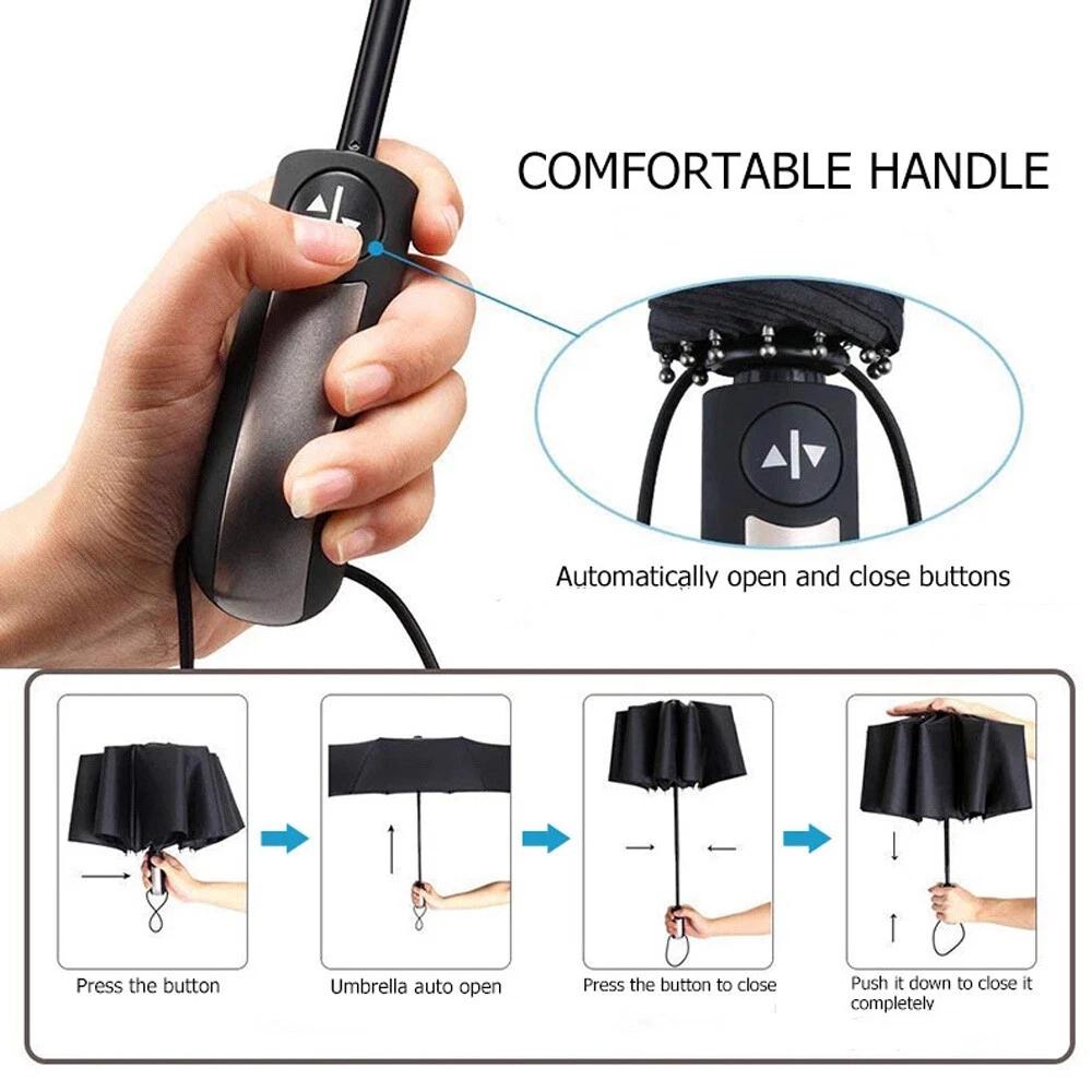 10Ribs Automatic Umbrella Auto Open Close Compact Folding Anti Rain Windproof AU - Image 3