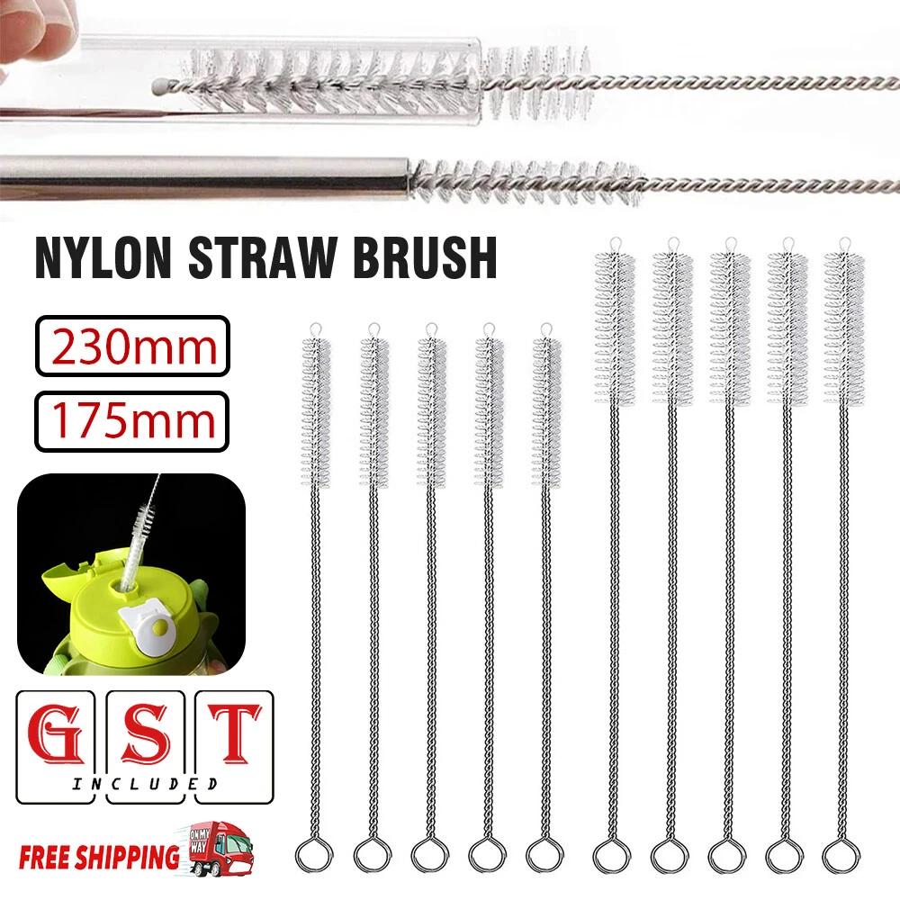 10X Stainless Steel Straws Brush Cleaning Nylon Pipette Cleaners Drinking Pipe