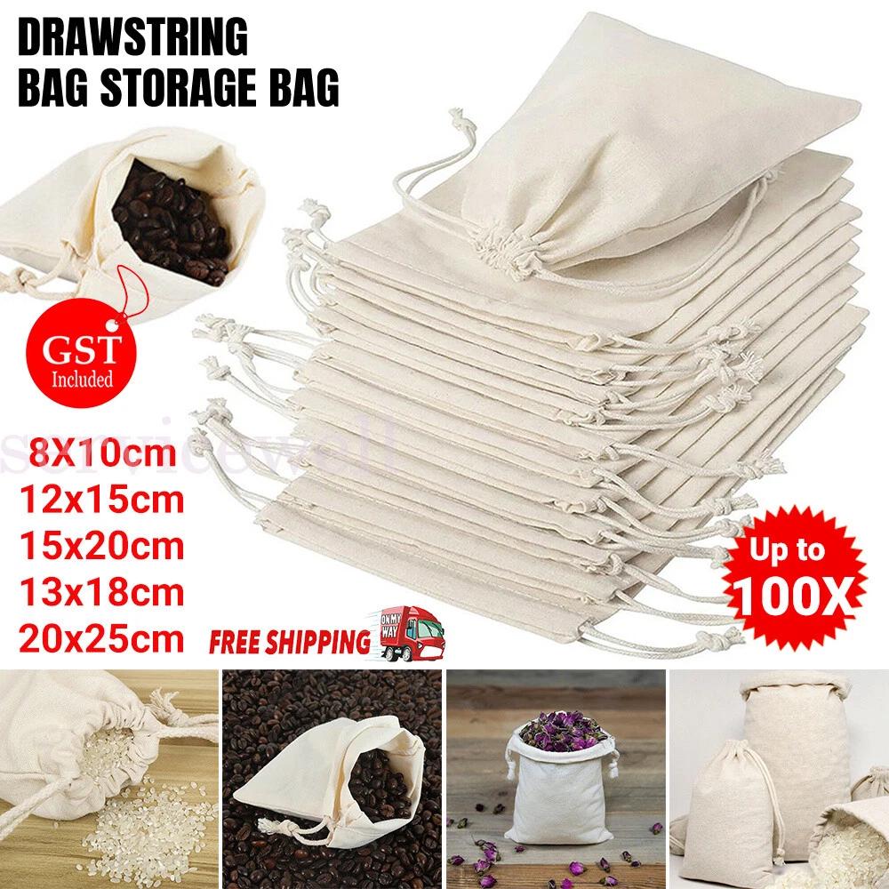 Drawstring Storage Bags Cotton Calico Bags Tote snack Gift Bags Bulk