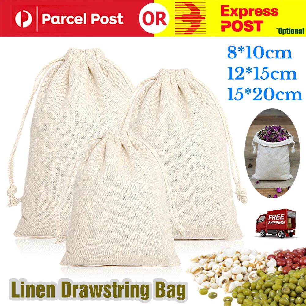 Drawstring Storage Bags Calico Bags Cotton Tote Snack Gift Bag Bulk AU