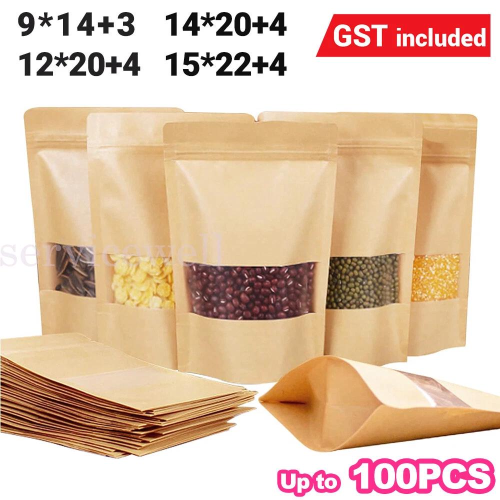 Kraft Paper Stand Up Doy Pouch Zip Bags with Window Food Storage