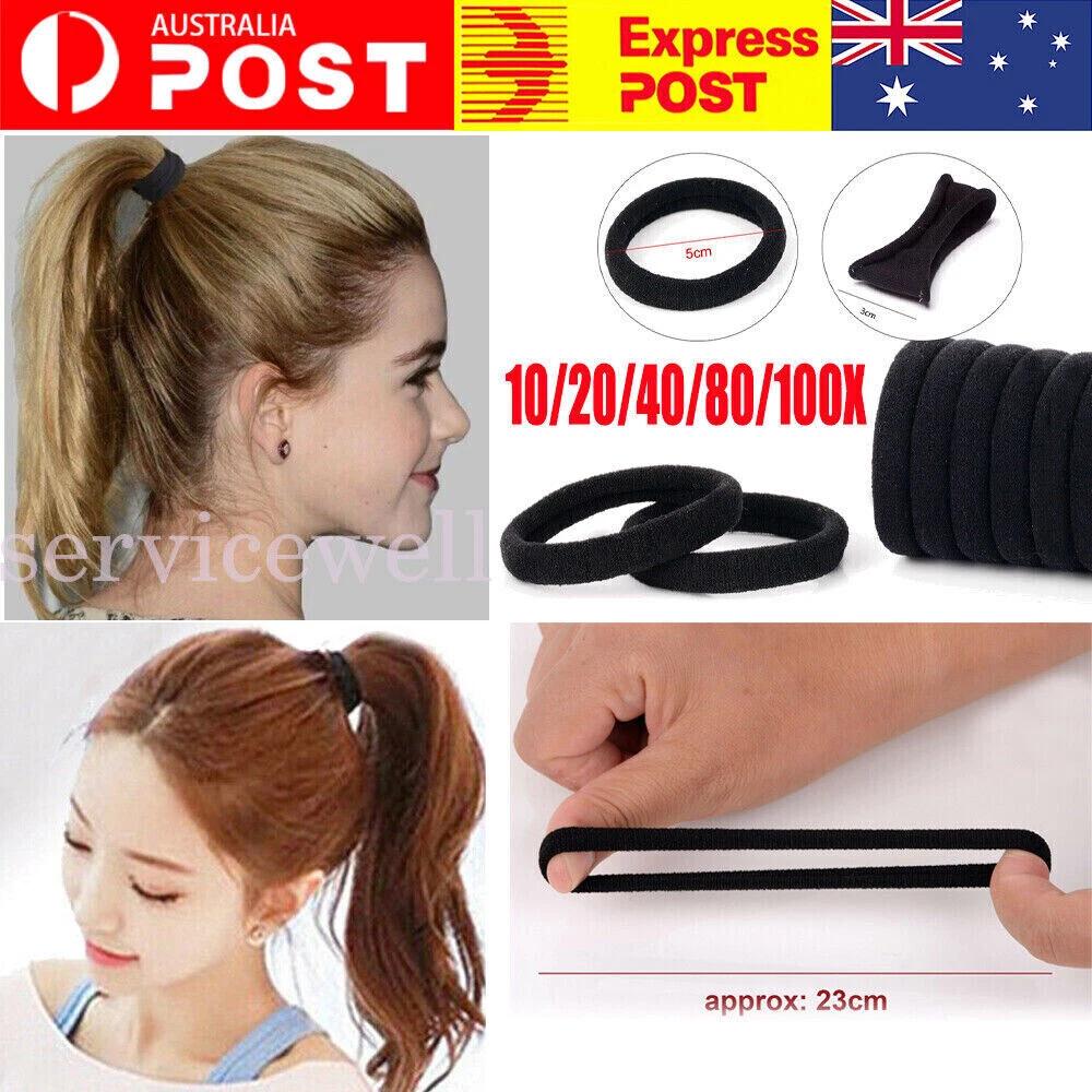 Black Thick Elastic Hair Ties Band Spandex Ponytail Holder Medium Size