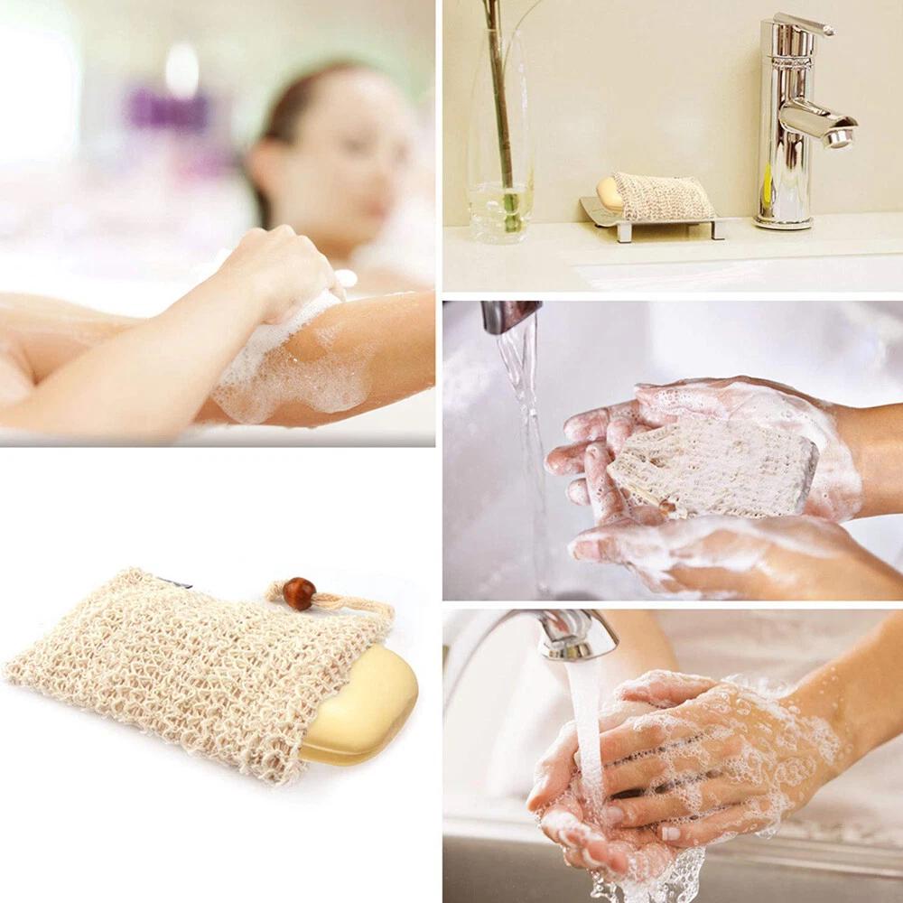 Soap Exfoliating Bags Ramie Foaming Soap Saver Bag Pouch Drawstring