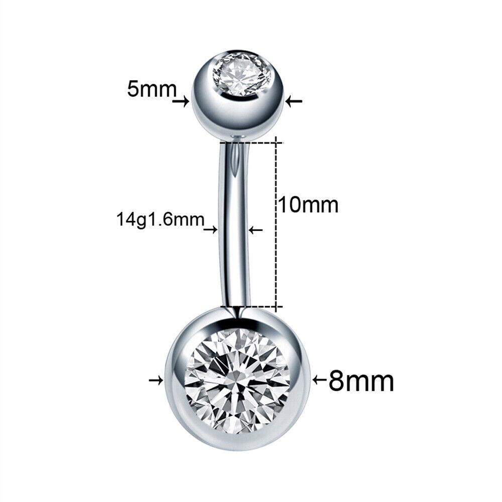 Belly Bar Navel Button Ring Surgical Steel Zirconia Body Piercing Barbell - Image 2