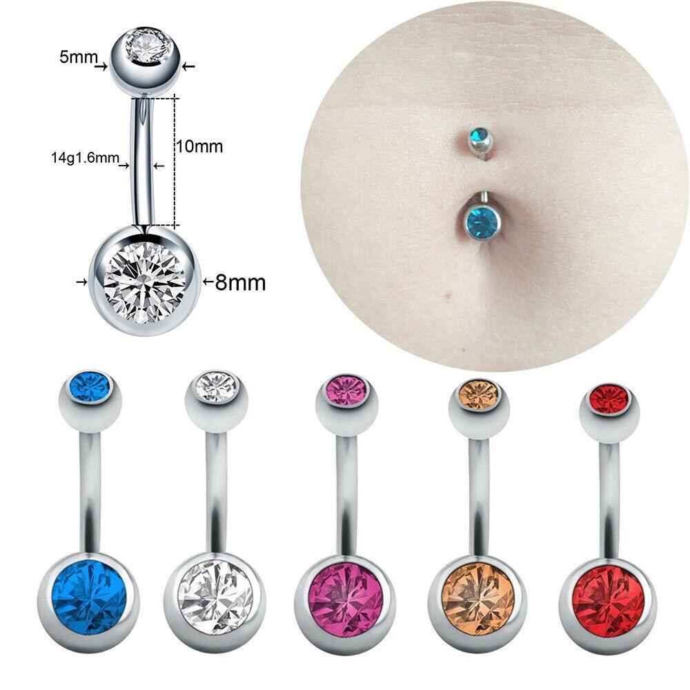 Belly Bar Navel Button Ring Surgical Steel Zirconia Body Piercing Barbell - Image 3