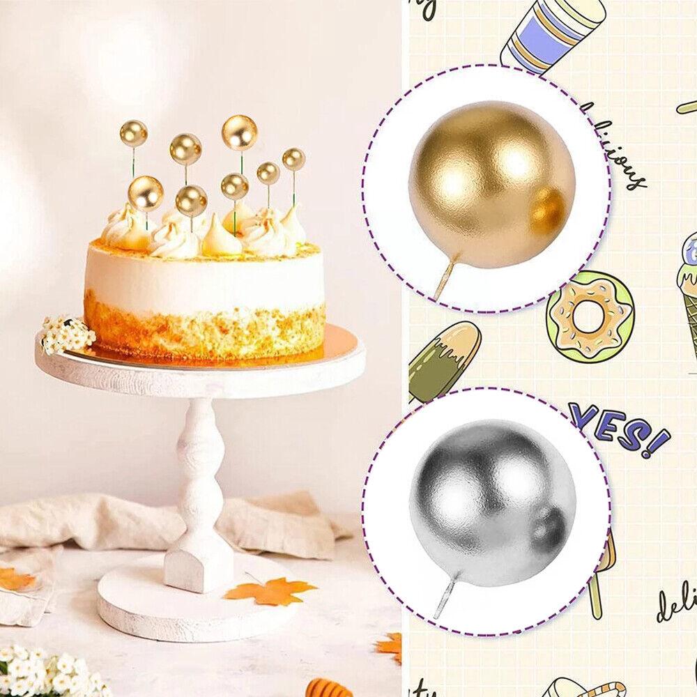 Golden Ball Cake Topper Birthday Party Cupcake Topper for Cake Decoration - Image 2