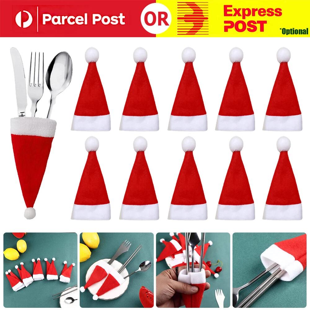 Red Hat Santa Cutlery Christmas Knife Bag Xmas Fork Holder Decoration