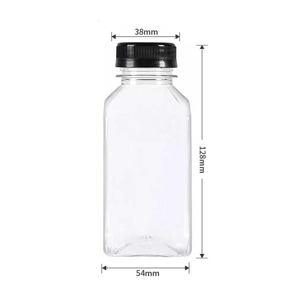 250ml Square Juice Bottle Clear Plastic Refillable Empty Drink Bottles - Image 2