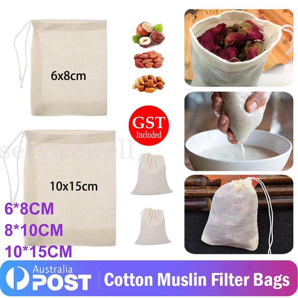 Reusable 100% Cotton Muslin Filter Bags spices herbs tea soup drawstring