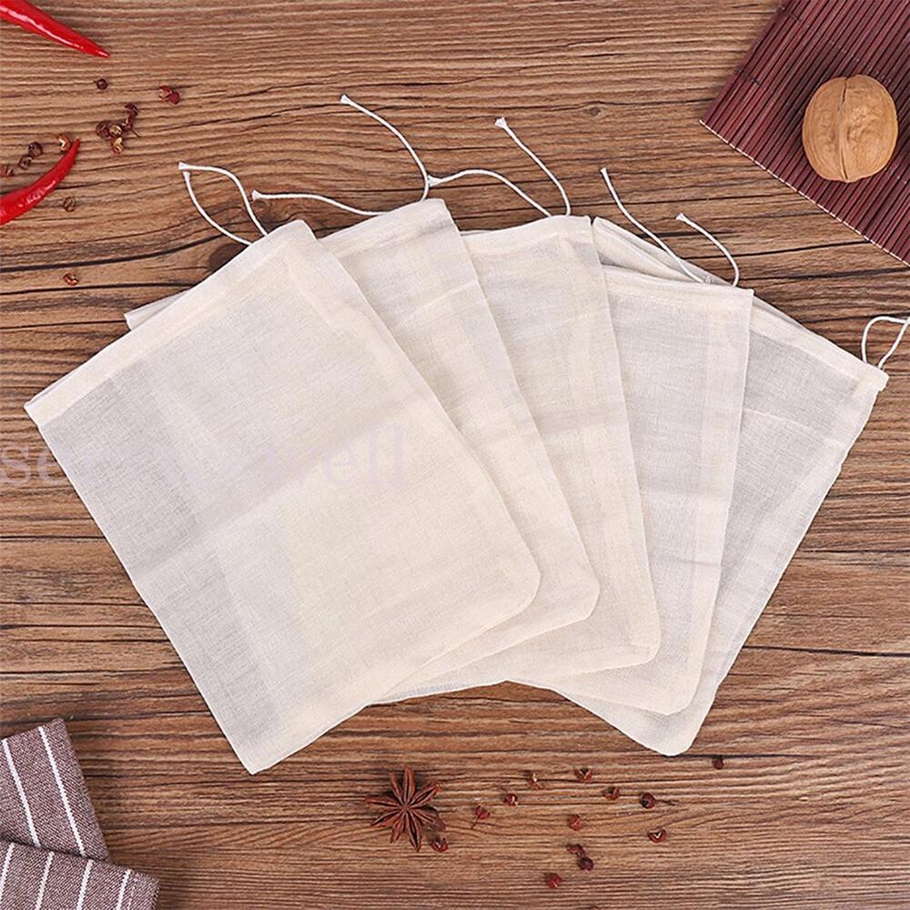 Reusable 100% Cotton Muslin Filter Bags spices herbs tea soup drawstring - Image 2