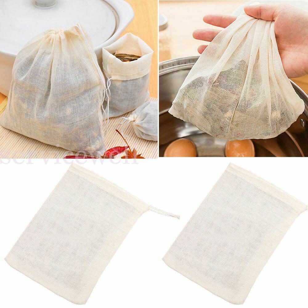 Reusable 100% Cotton Muslin Filter Bags spices herbs tea soup drawstring - Image 7