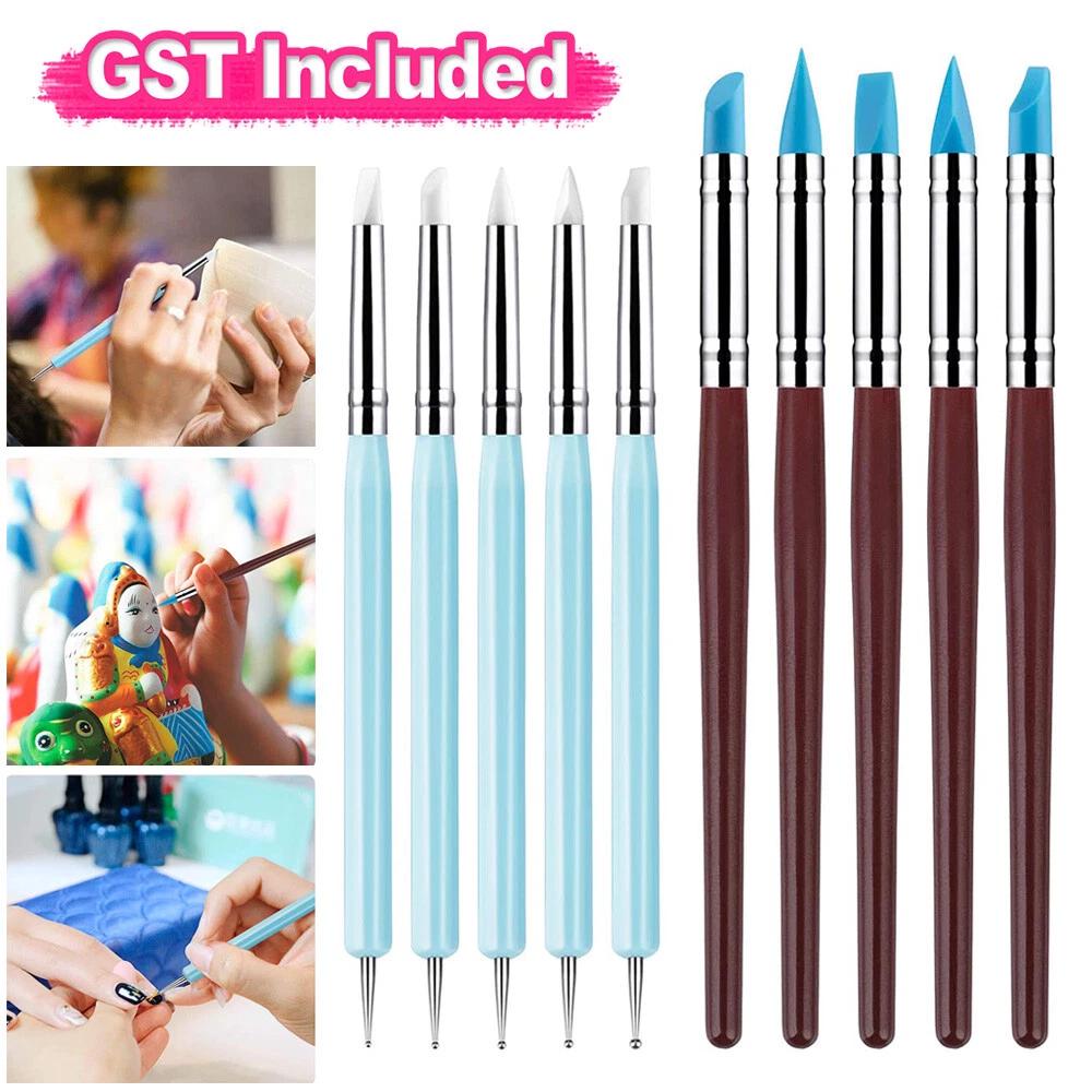 10 PCS Silicone Polymer Clay Sculpting Tool Pen Rubber Tip Color Shaping Wipe AU