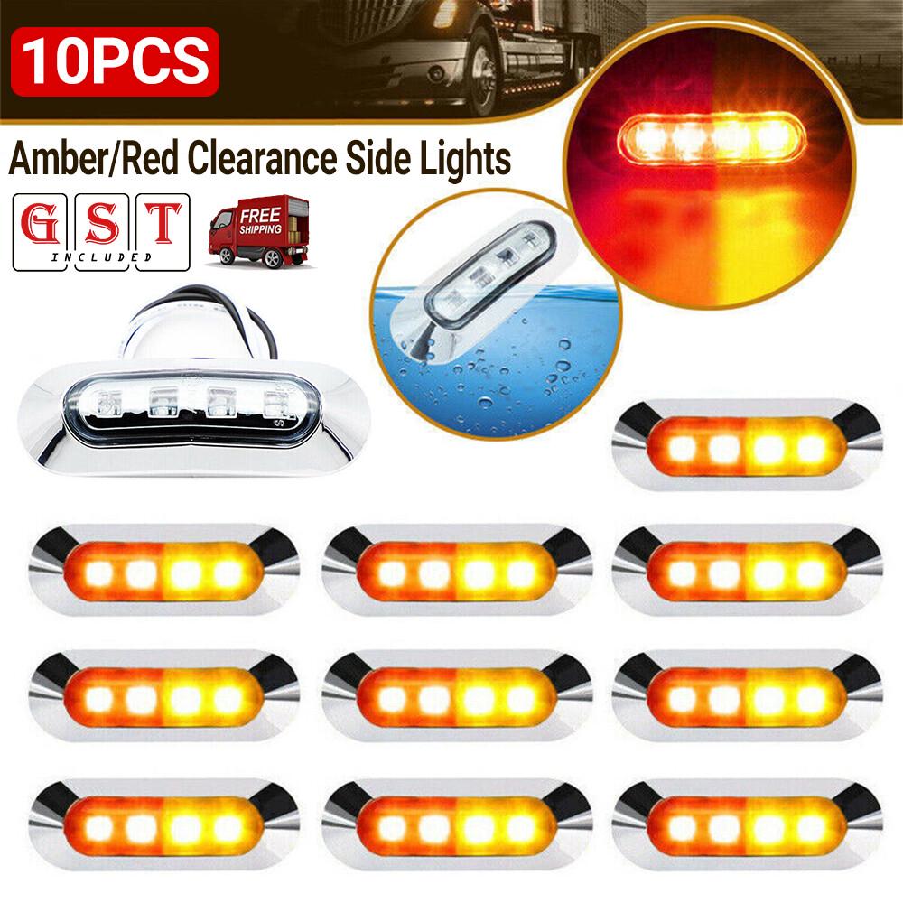 10pcs 4LED Side Marker Light Truck Trailer Clearance Lamp Amber White Red Chrome