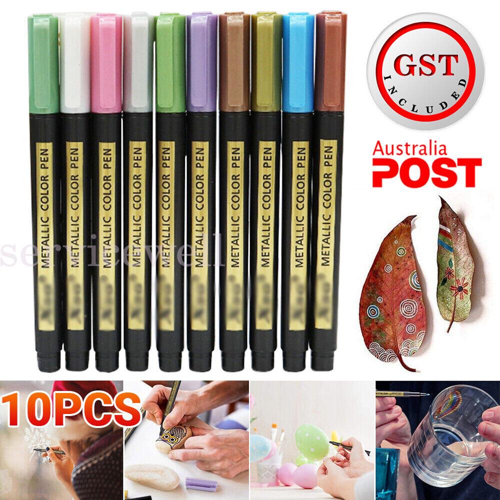 10pcs Metallic Paint Pens Sets Fine Art Marker Metal Glass Rock Waterproof AU