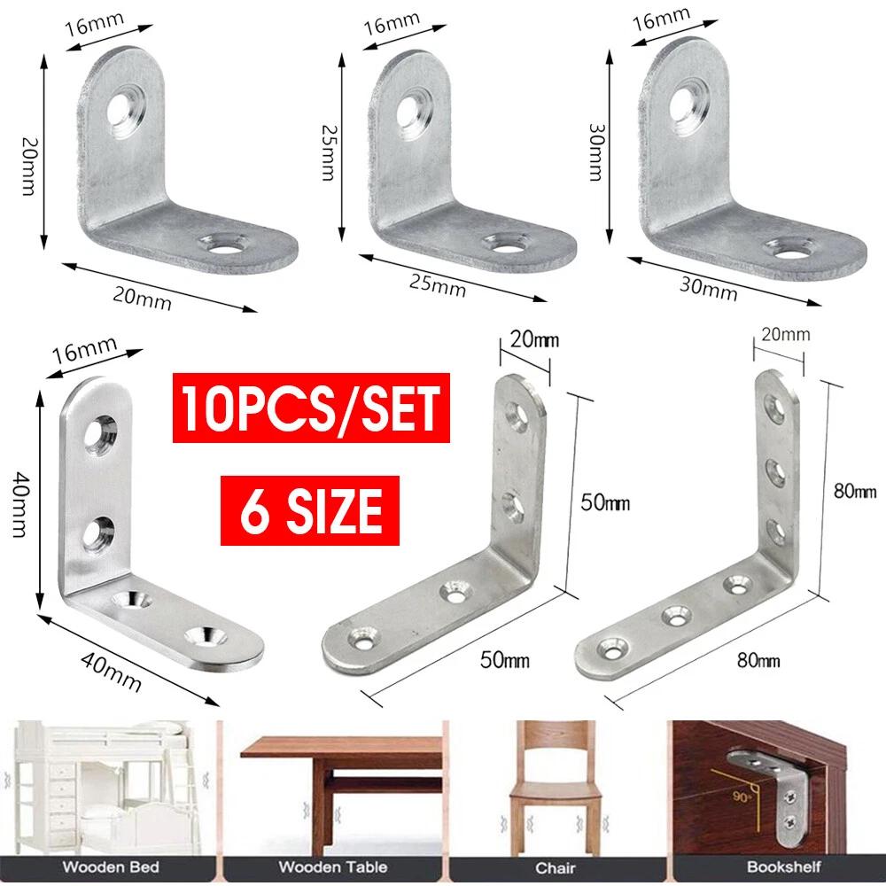 10pcs Stainless Steel Angle Bracket Brace Support Joint L Shape Corner Brackets
