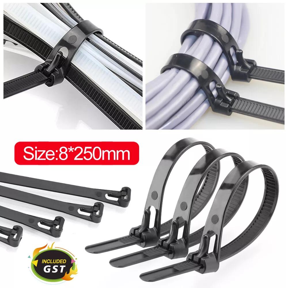 10x Cable Ties Zip Nylon Plastic Releasable Reusable Wraps Ratchet Wire 8*250mm