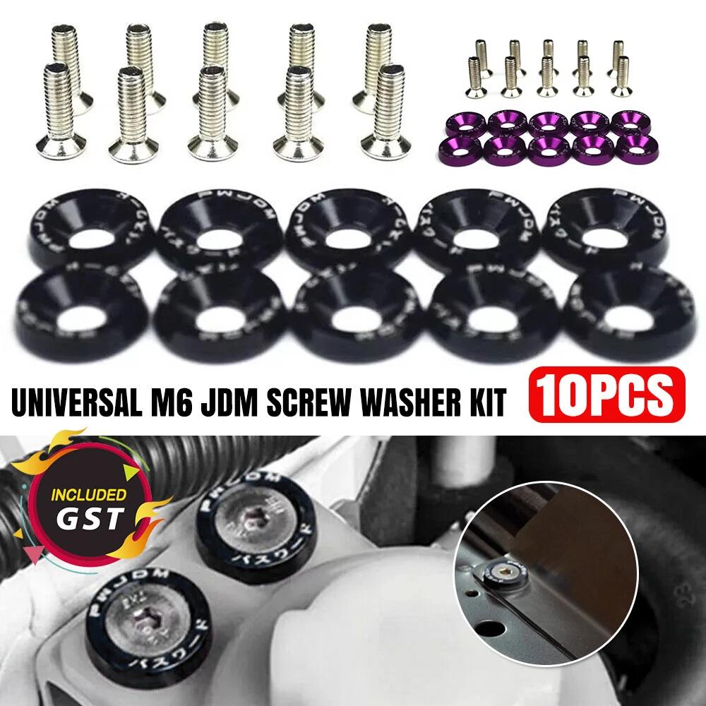 10x Universal M6 JDM Screw Washer Bumper Nut Bolts Car Engine Bay Fender Kit AU