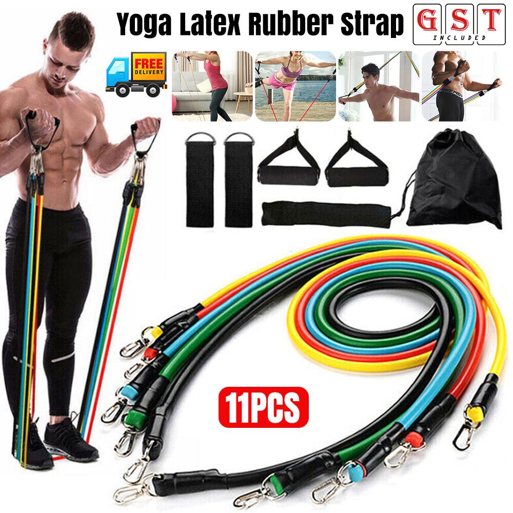 11PCS Yoga Strap Latex Resistance Bands Exercise Home Gym Tube Fitness Elastic