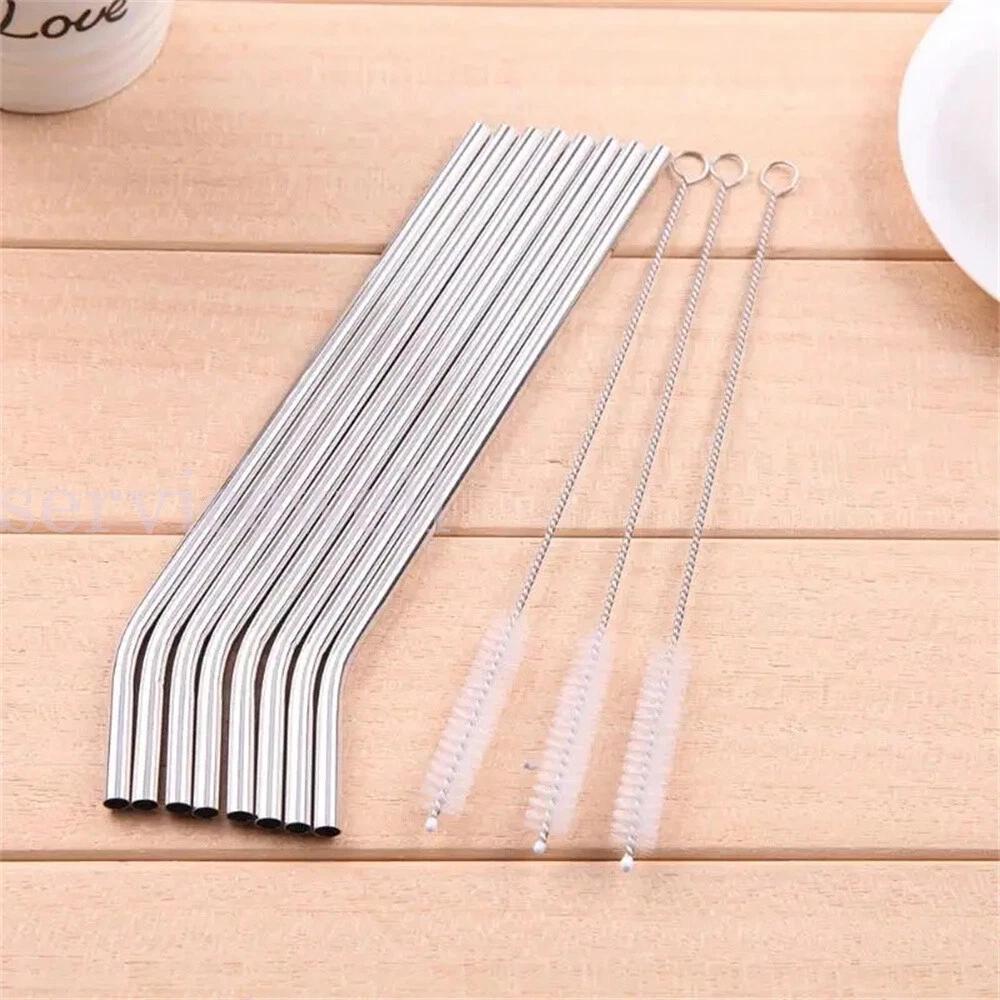 11pcs Reusable Stainless Steel Metal Straw Set with Brush for Drinking - Image 2