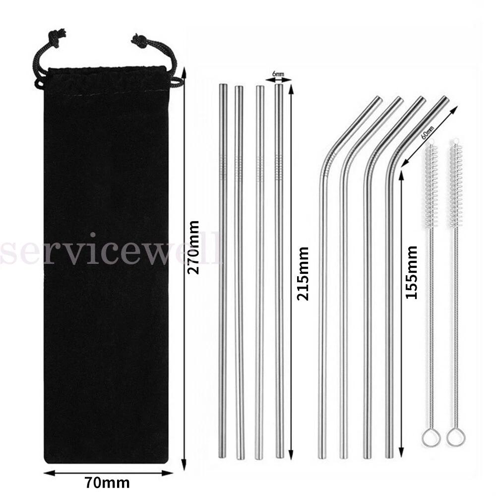 11pcs Reusable Stainless Steel Metal Straw Set with Brush for Drinking - Image 4