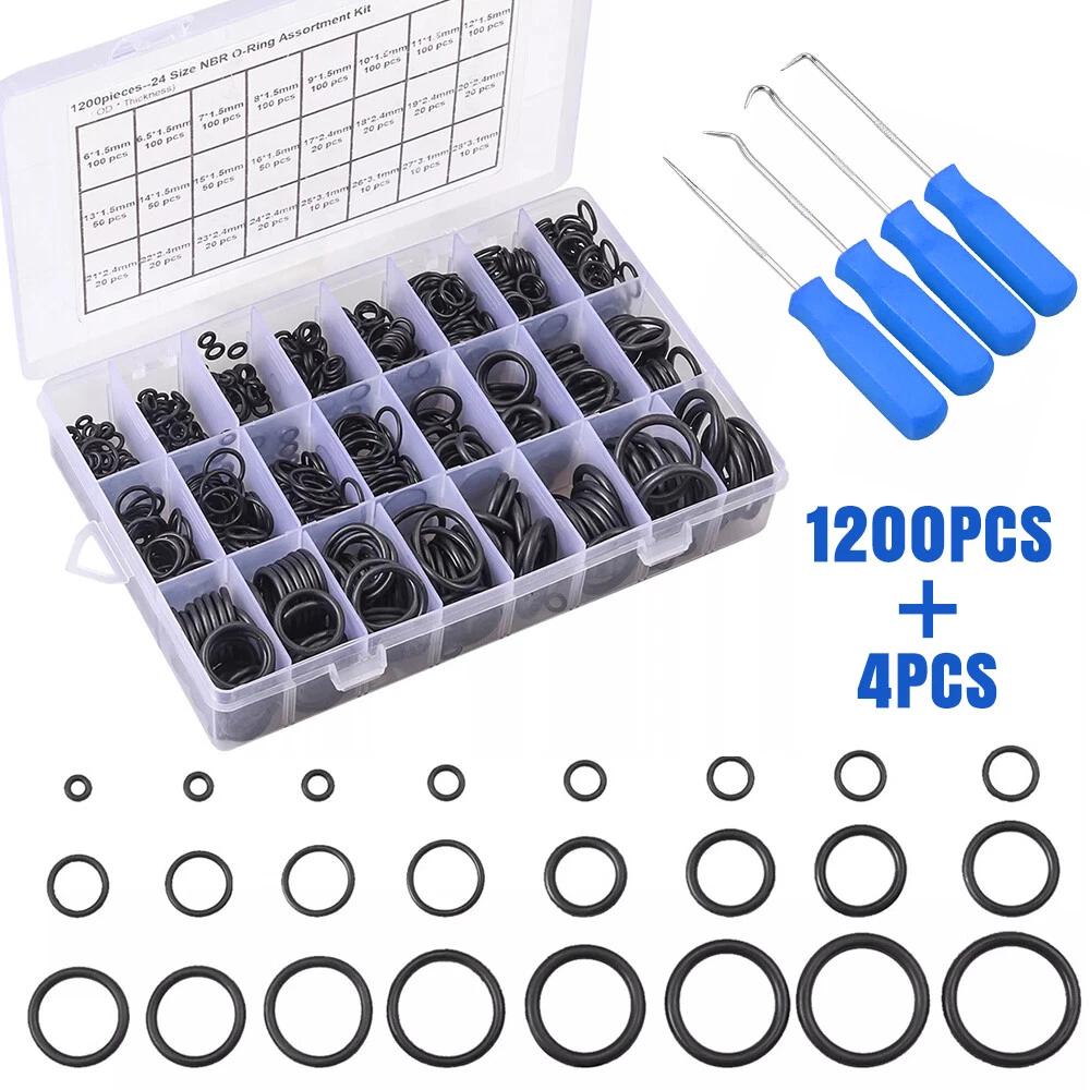 1200X Metric Nitrile Rubber O Ring kit 24 size NBR Seal Orings + 4 Oil Seal Hook