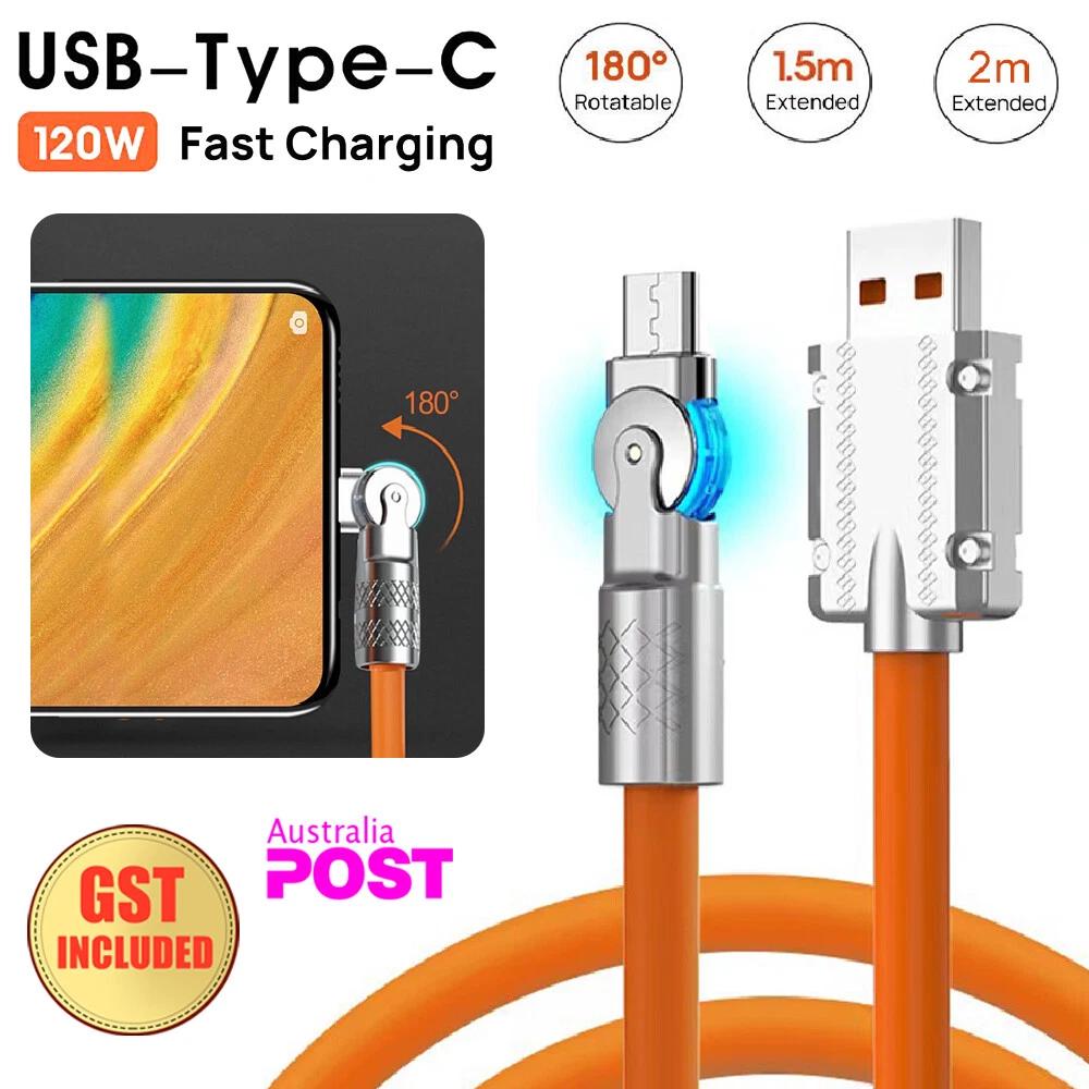 120W 6A Fast Charge Type C USB Cable 180 Degree Rotation Elbow Cable For iPhone