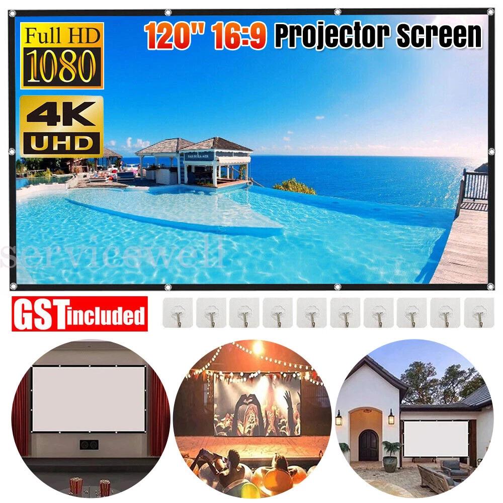 120  Projector Screen 16:9 Ultra HD Home Indoor Outdoor Projection Movie Screen