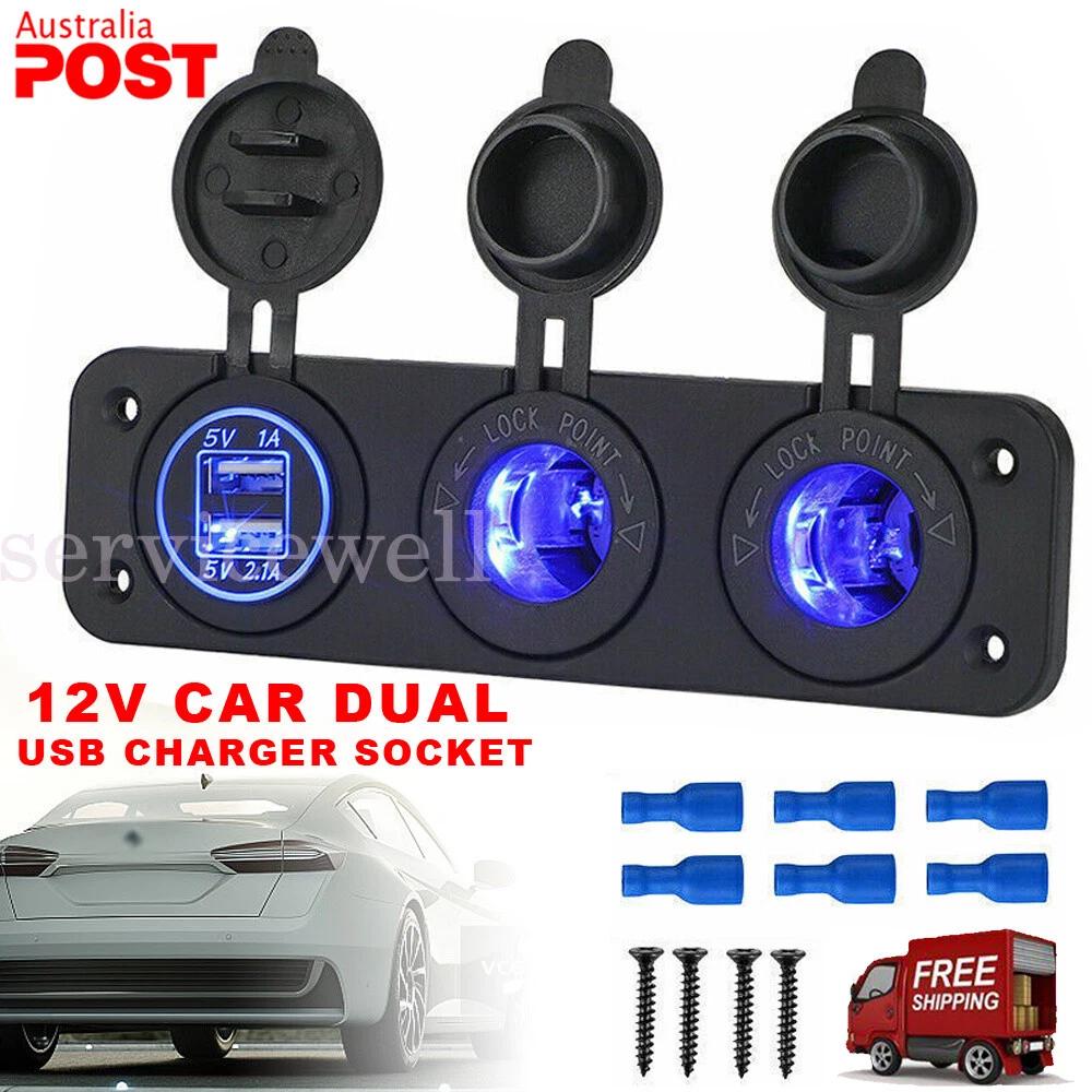 12V 24V Cigarette Lighter Socket + Car Dual USB Port Charger + Voltmeter Panel