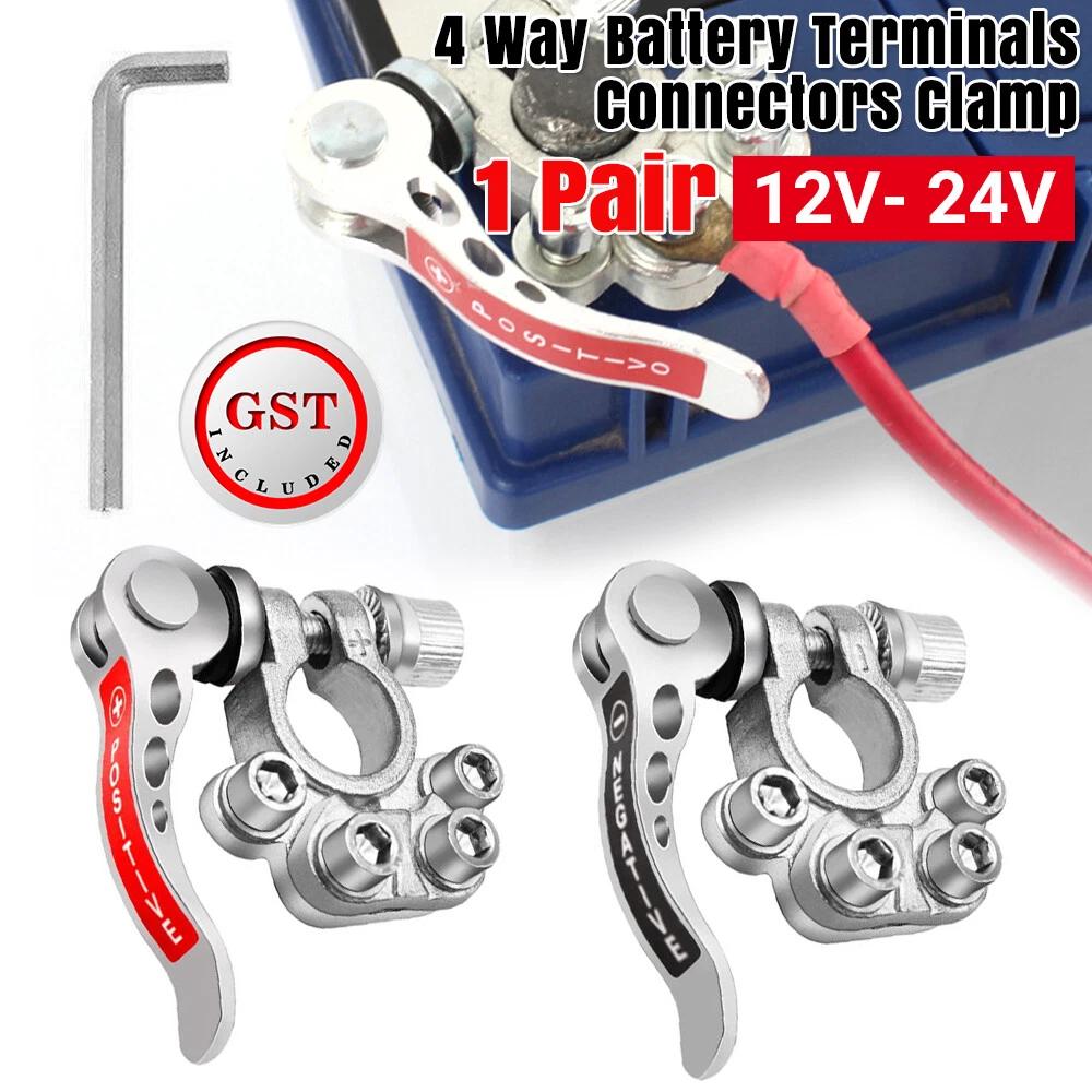 12V 4Way Battery Terminals Connectors Clamp Car Van Caravan Positive Negative 2x