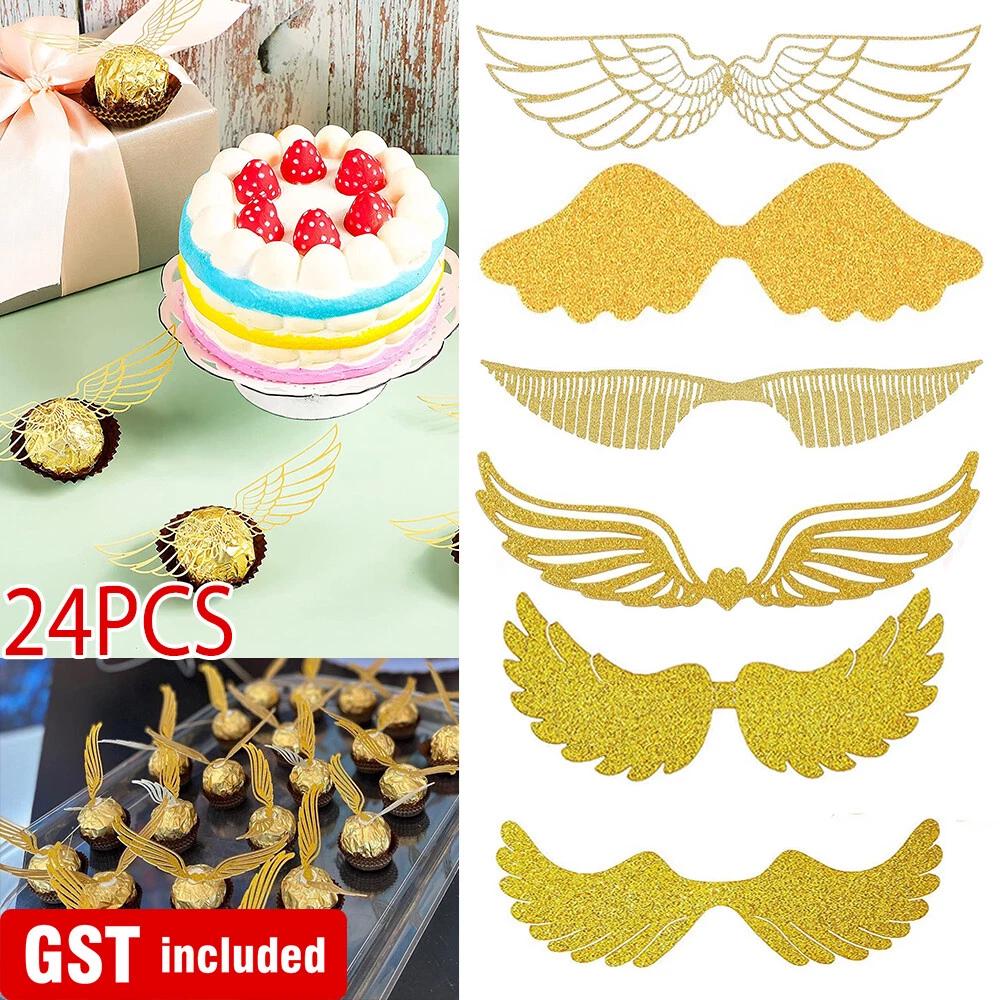 Chocolate Decoration Hollowed Wings Cupcake Toppers Gold Wings Decor