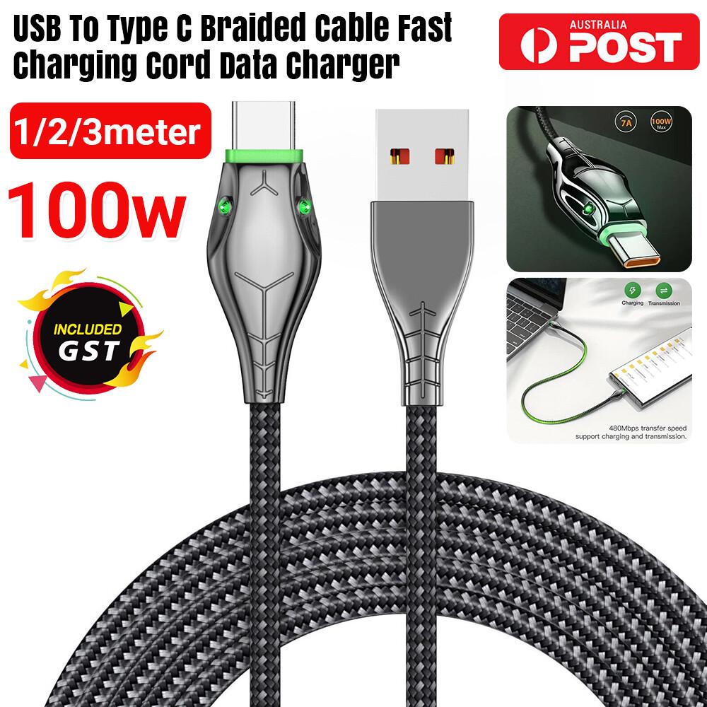 100W Braided USB Type C Data Charger Cable For Samsung Xiaomi Huawei
