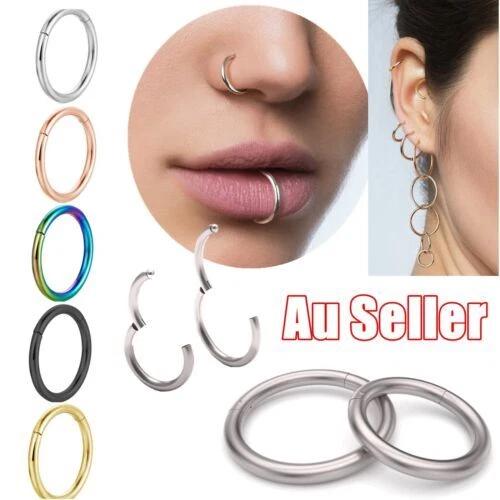 1Pair Hinged Segment Sleeper Clicker Ring Hoop Ear Lip Nose Earrings Stainless