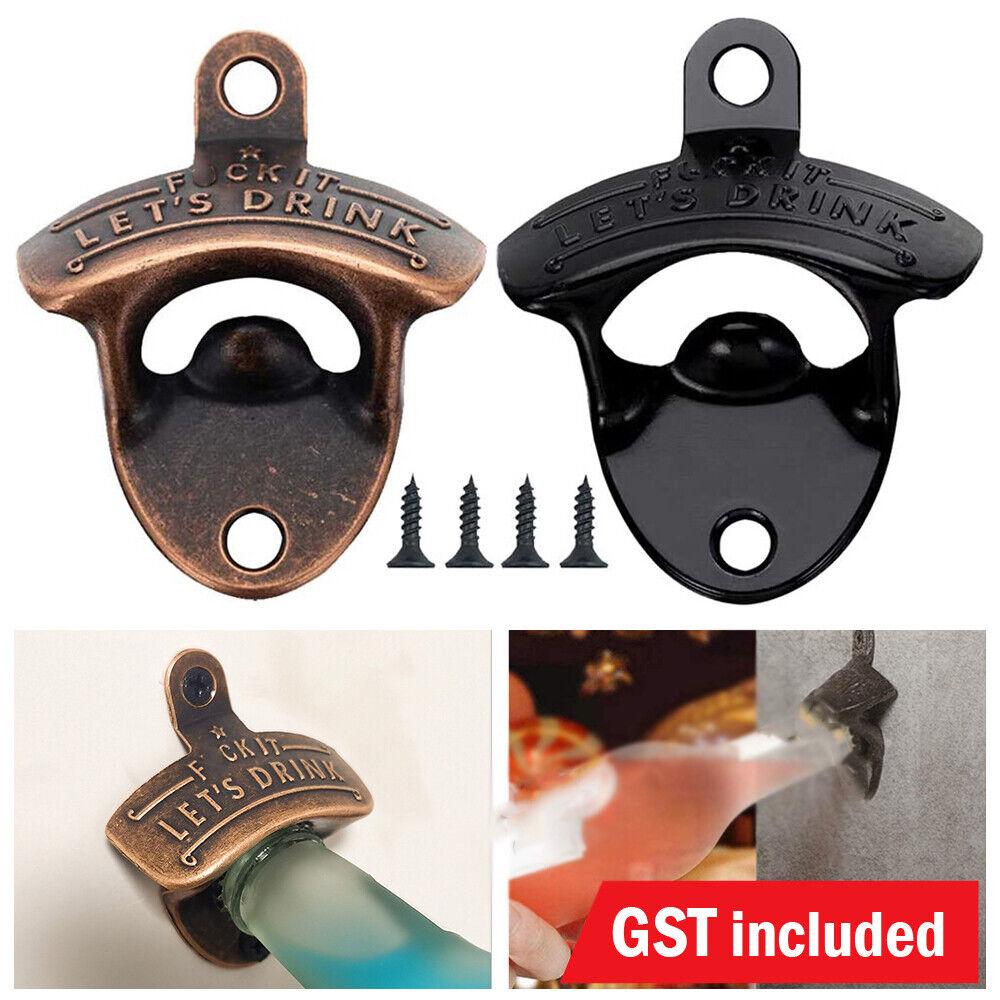 Wall Mounted Bottle Opener Vintage Beer Bar Cave Decor Gift Let's Drink