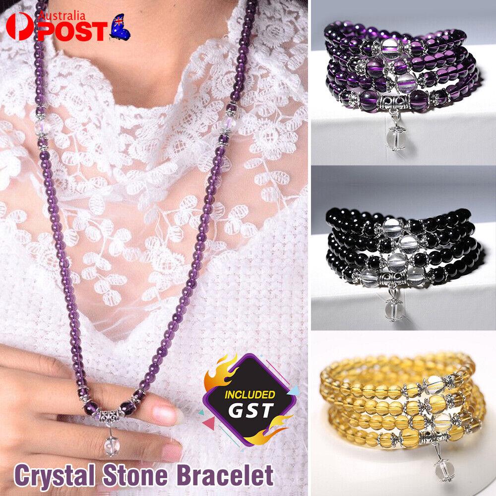 Crystal Stone Buddhist Amethyst 108Prayer Beads Mala Bracelet Necklace Luxury