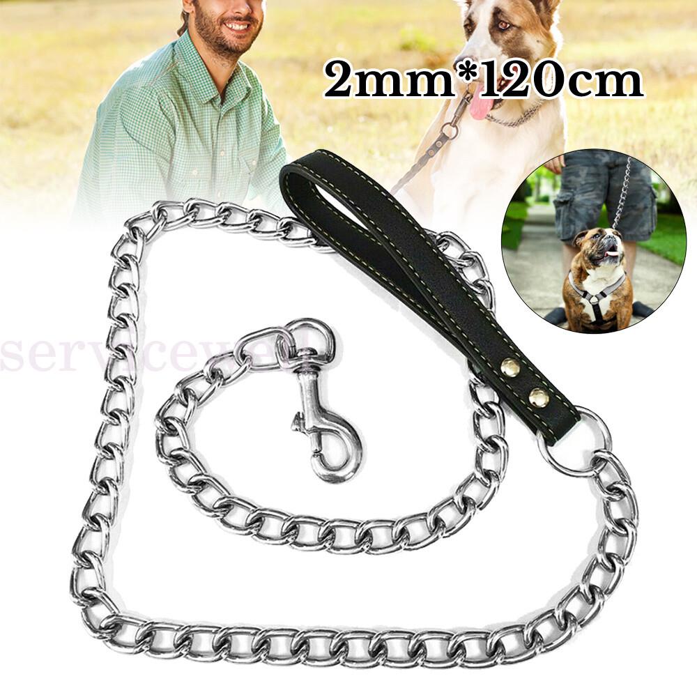 1.2M Pet Dog Stainless Metal Chain Recall Lead Leash Heavy Duty traction rope