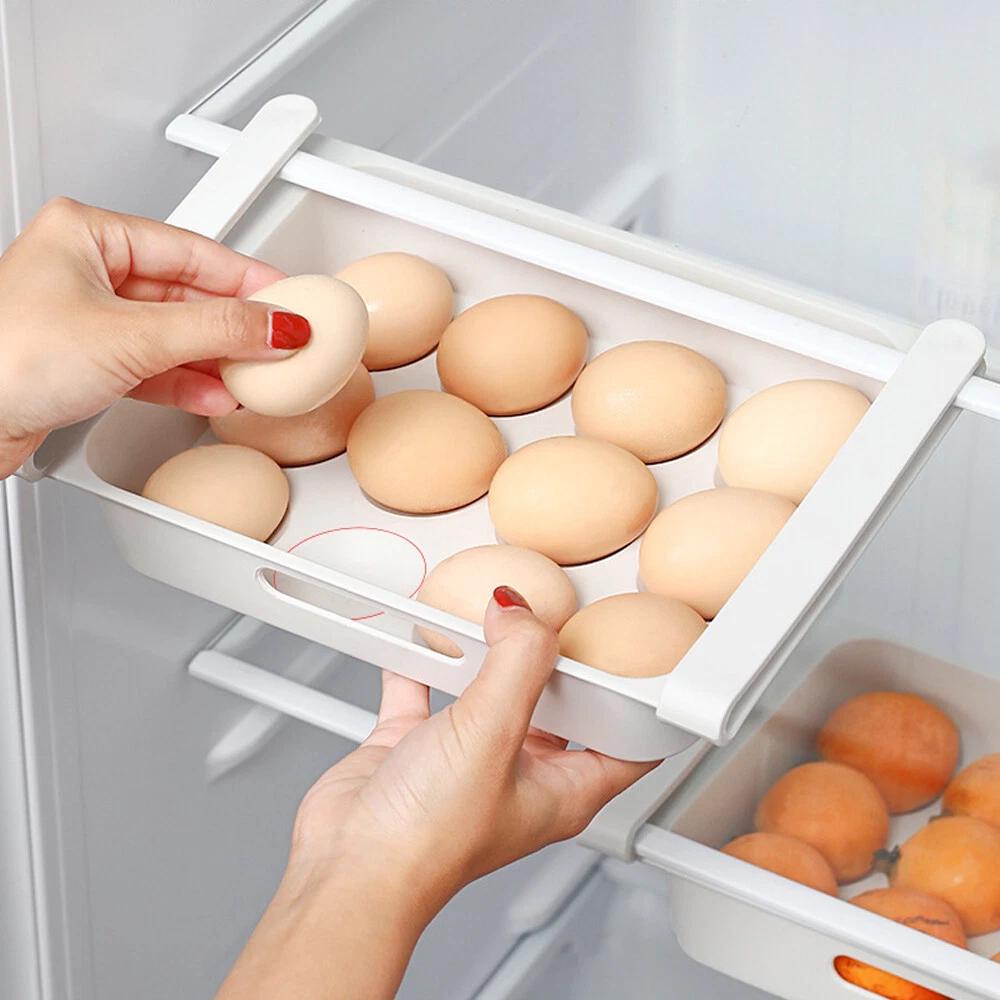 12 Grid Egg Container for Refrigerator Tray Fridge Egg Drawer with Handle
