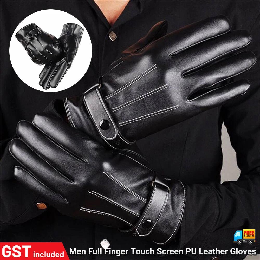 Leather Gloves Motorcycle Men Full Finger Touch Scren Driving WinterWarm
