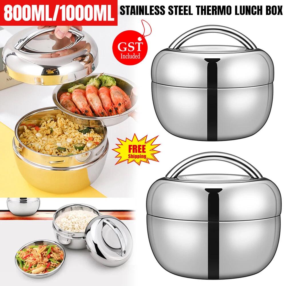 Stainless Steel Thermo Insulated Thermal Lunch Bento Box Round Food Container