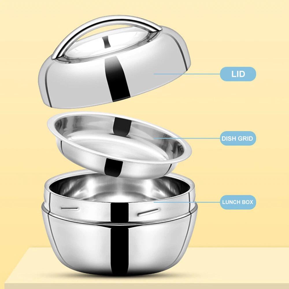 Stainless Steel Thermo Insulated Thermal Lunch Bento Box Round Food Container - Image 6