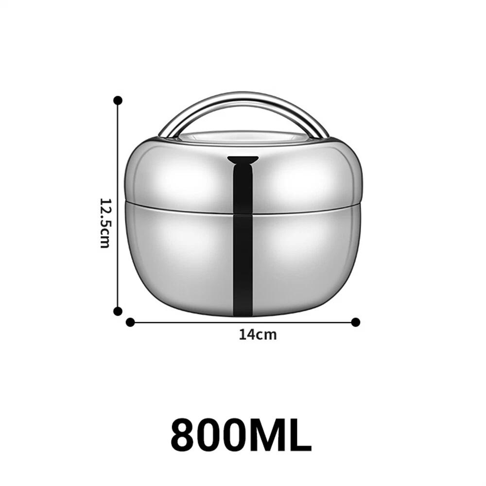 Stainless Steel Thermo Insulated Thermal Lunch Bento Box Round Food Container - Image 2