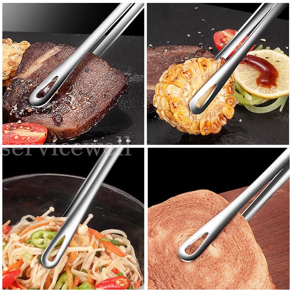 Stainless Steel Kitchen Straight Grill Tweezers BBQ Food Tongs Tools - Image 2