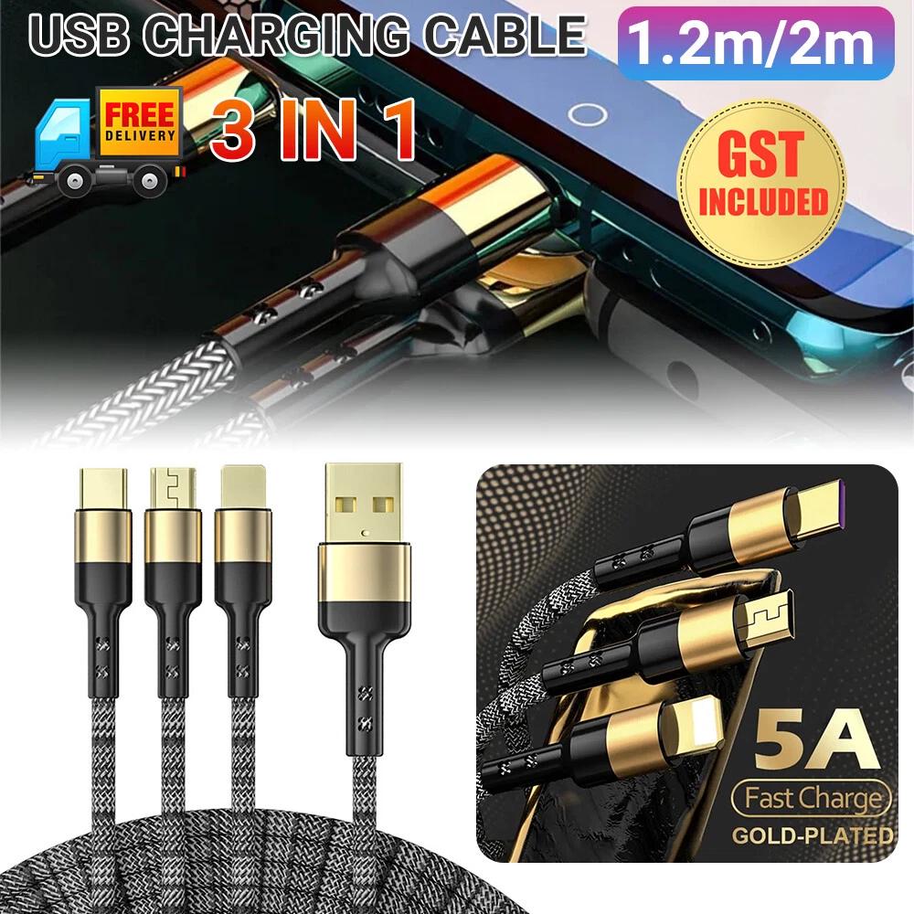 3 in 1 Multi USB Charger Charging Cable Cord For Phone TYPE C Micro AU