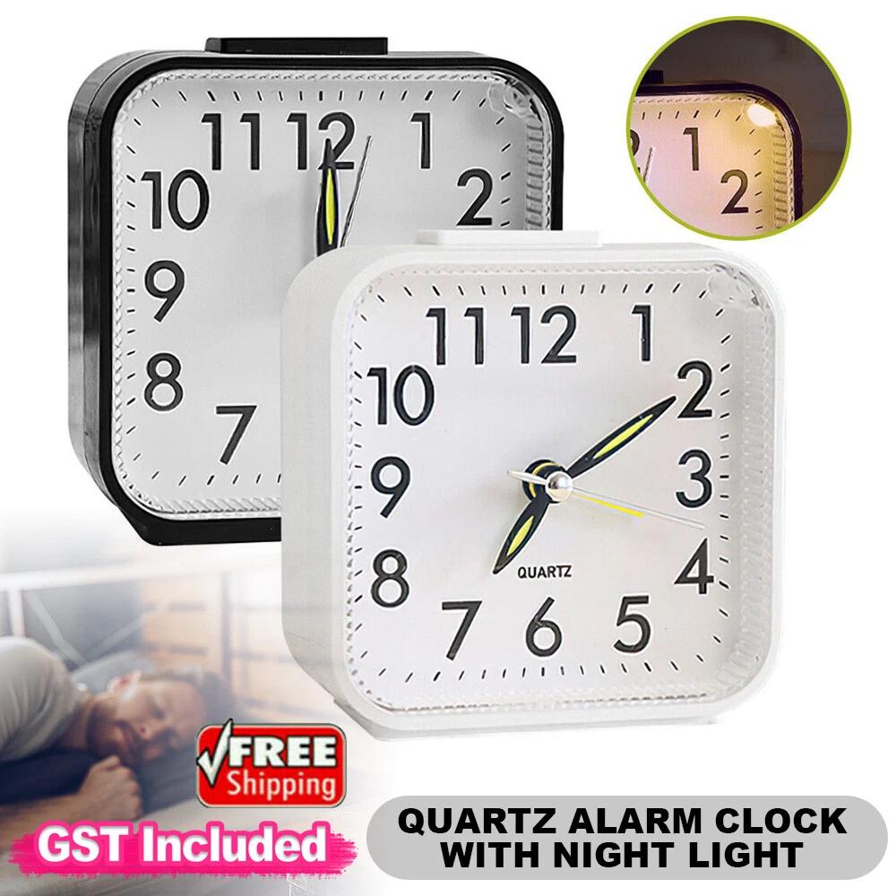 Quartz Alarm Clock With Night Light NoTick Snooze Silent Small Bedside Clock