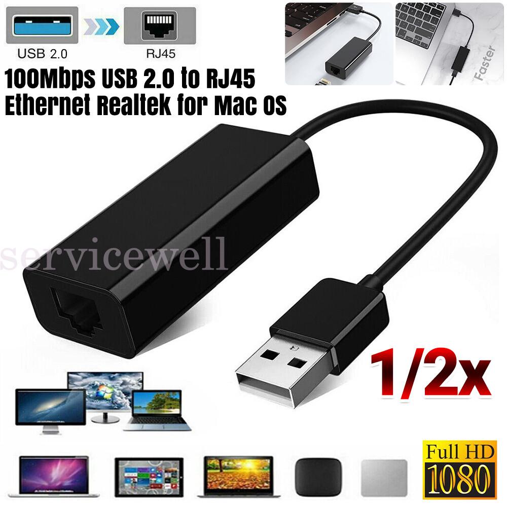 USB Network Adapter 100Mbps USB 2.0 to RJ45 Ethernet Realtek for Mac OS Win