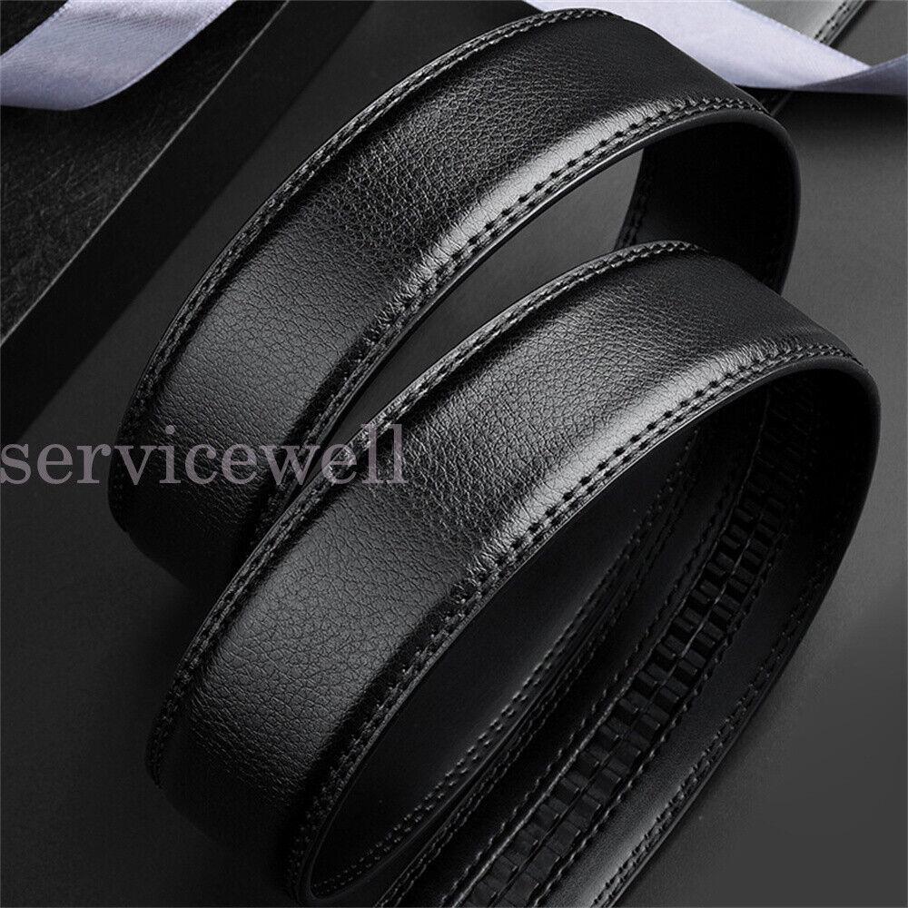 Luxury Classic Black Men's Real Leather Belt No Buckle Ratchet Waist Strap - Image 2
