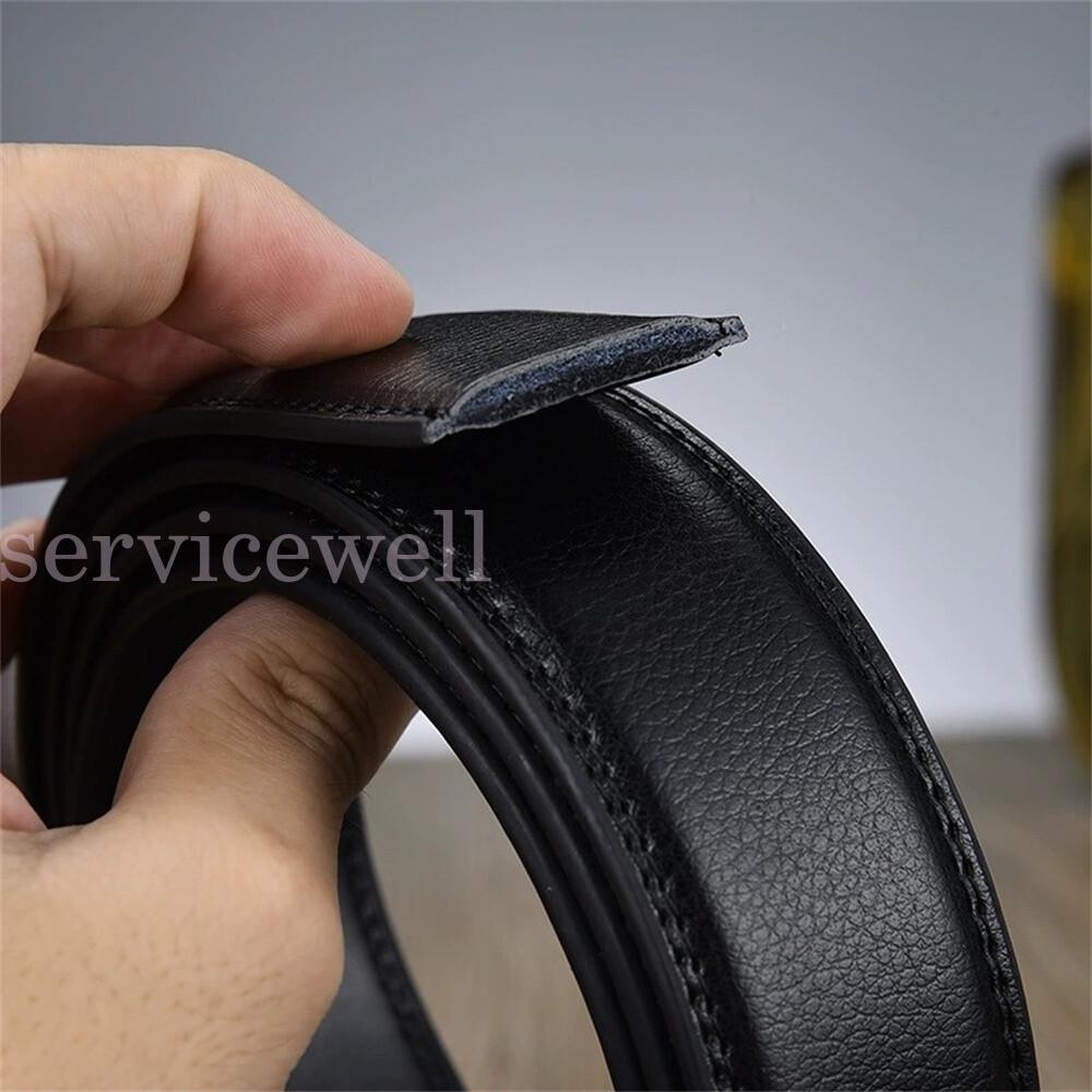 Luxury Classic Black Men's Real Leather Belt No Buckle Ratchet Waist Strap - Image 3