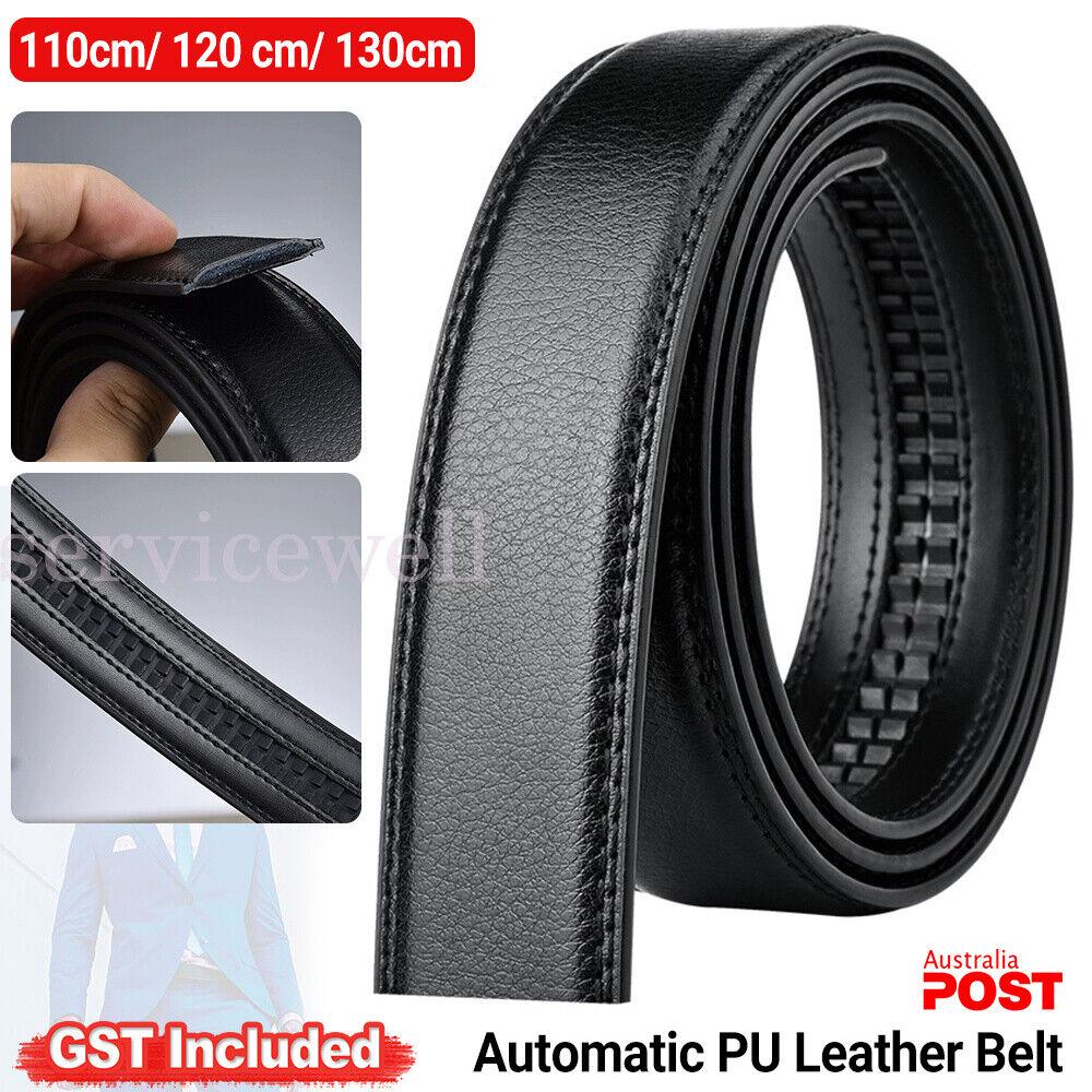 Luxury Classic Black Men's Real Leather Belt No Buckle Ratchet Waist Strap