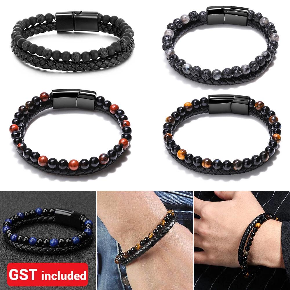 Men's Stone Jewellery Wristband Bracelet beaded bracelets Gift AU STOCK