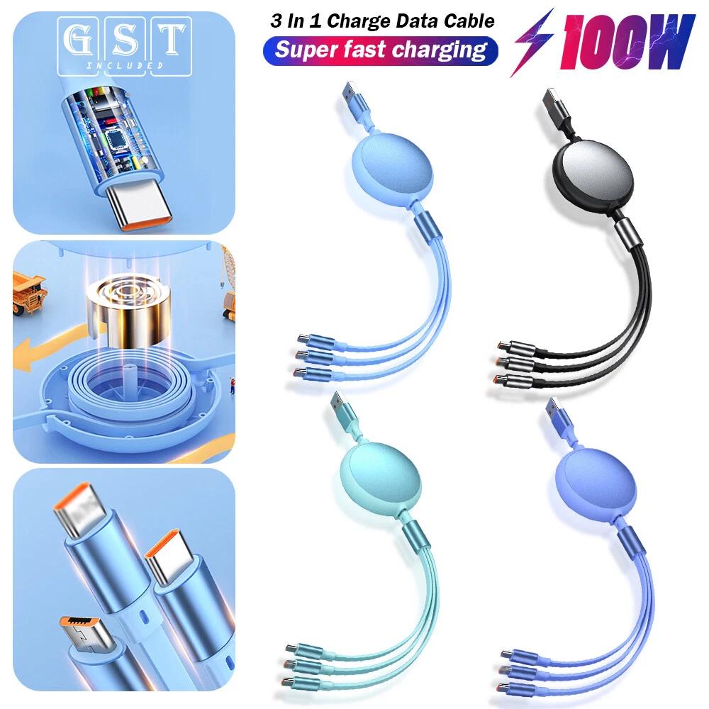 3 in1 Charge Data Cable Line For Type C One Drag Three Fast Charge Data Cable